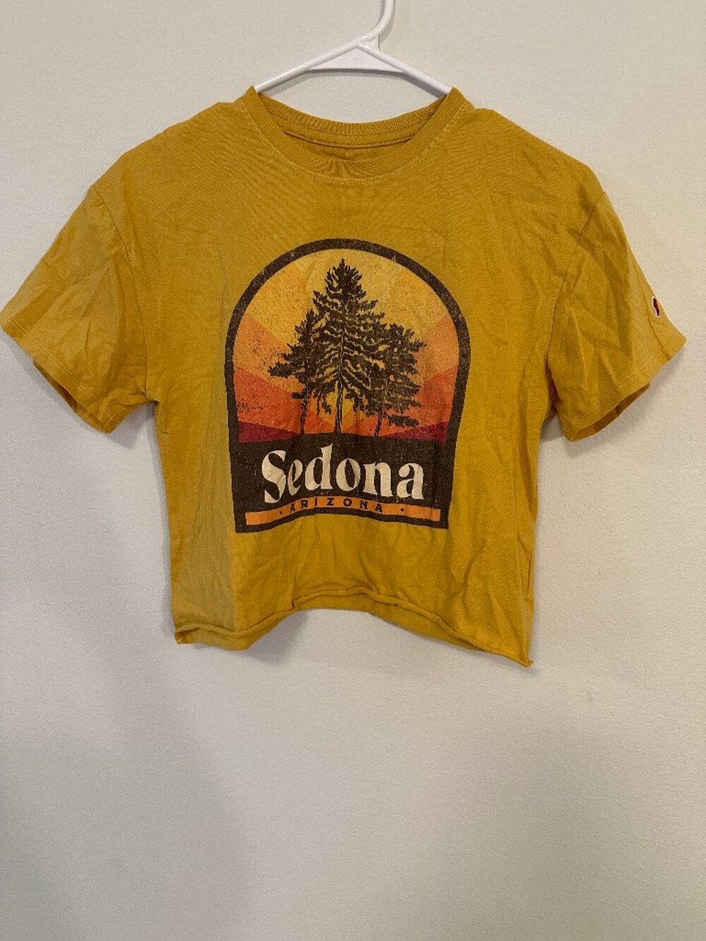 Sedona Arizona Graphic Crop T Shirt Mustard Yellow Desert Sunset Women's M